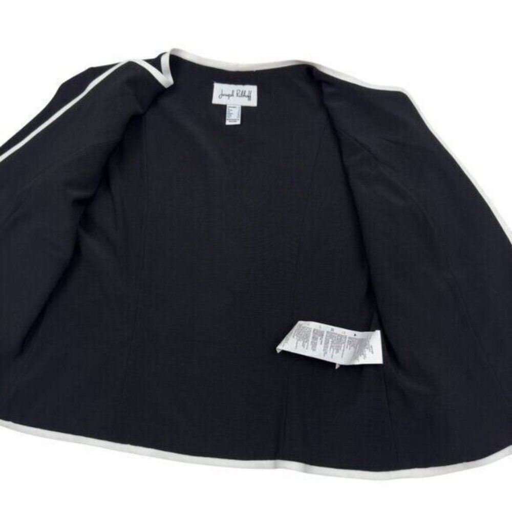 Joseph Ribkoff Black/White Piped Front Pocket Open Front Jacket Women's Size 6 - Picture 5 of 8